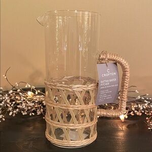 NWT Crofton Rattan/Glass Water Pitcher - 50 Ounce Capacity